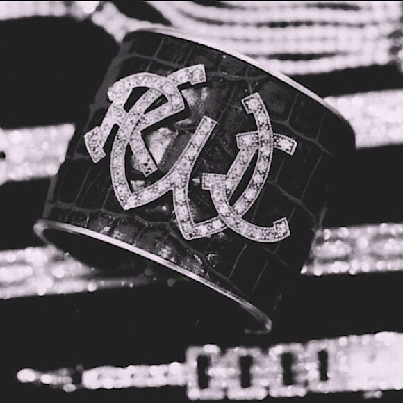 Ralph Lauren *Collection Crystal Monogram Sterling Taupe Alligator Cuff Bracelet - Picture 5 of 17